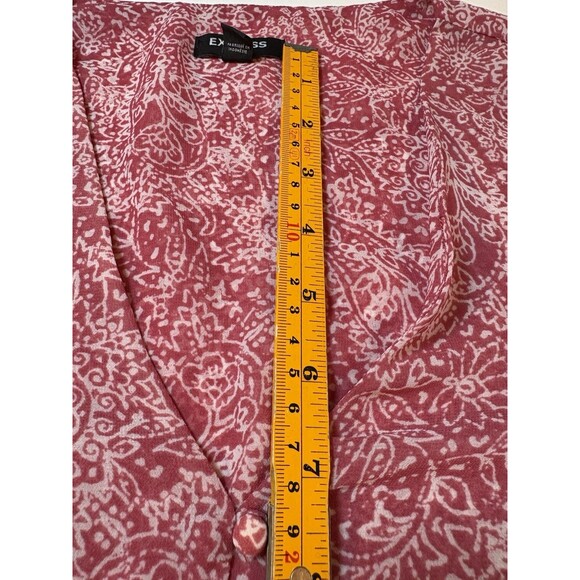 Express Sheer Paisley Print Blouse Women’s Medium Pink & White Long Sleeve Boho - Picture 6 of 8